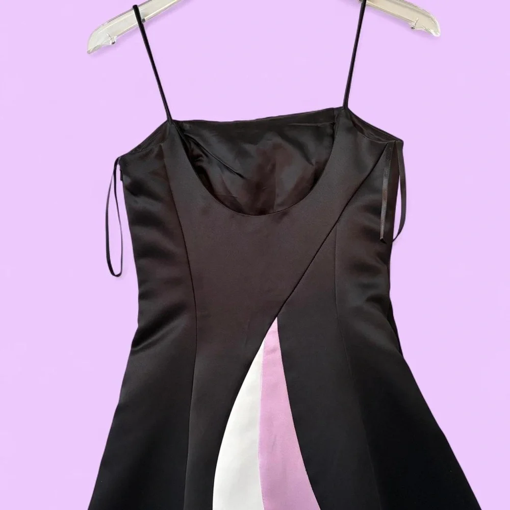 1990s Jessica McClintock Black Pink Swirl Princess Formal Prom Dress - Picture 4 of 8